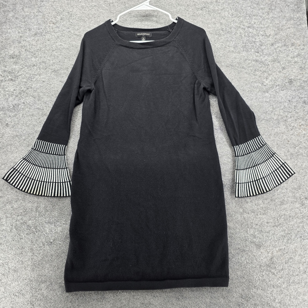 Banana Republic Sweater Dress Womens Small Black White Bell Sleeve Knit Pullover